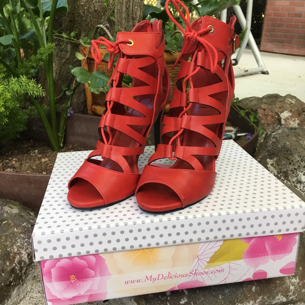 My Delicious Shoes | Red Sandals Heels
